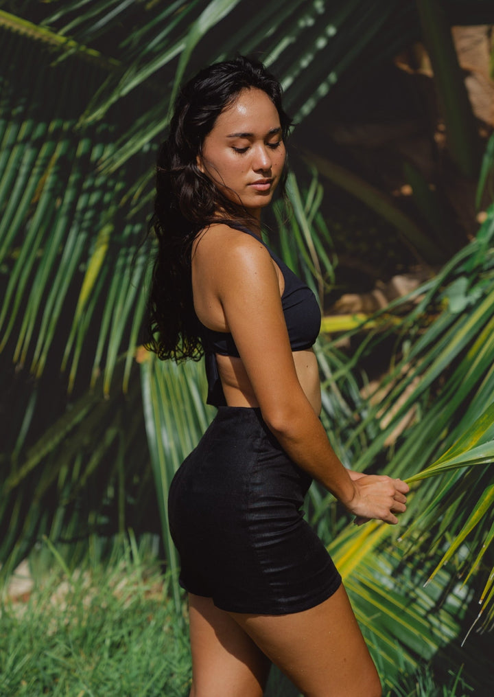 Sustainable black linen mini skirt hawaii